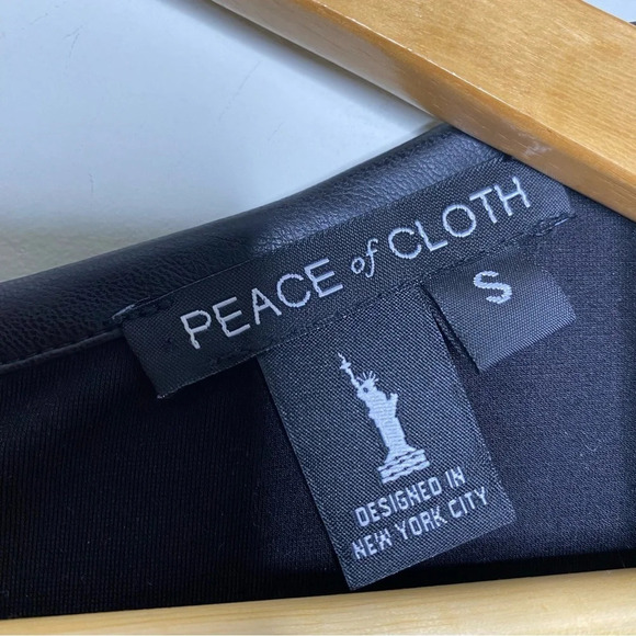 Peace of Cloth NY Black Faux Leather Michaela Patchwork Knit Dress Size Small - Picture 5 of 12